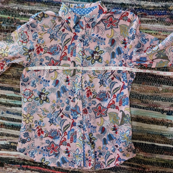 Tabots Petite Pink Colorful Paisley Floral Print Button Down Polka Dot Shirt - Picture 9 of 15
